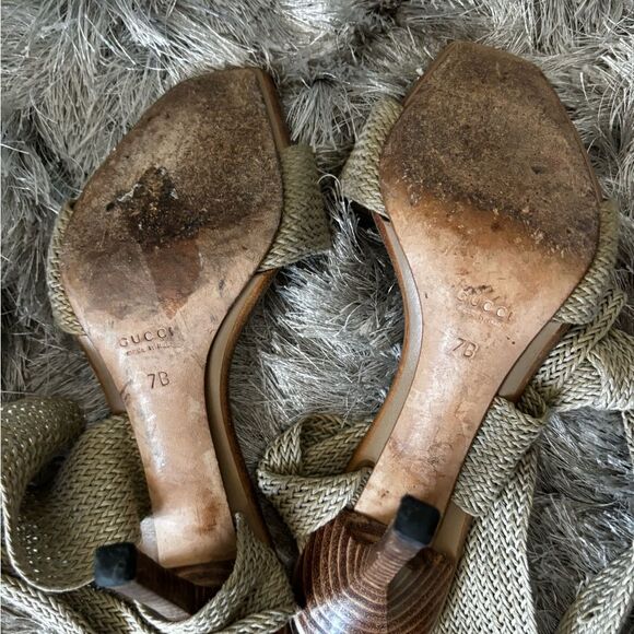 Gucci × Tom Ford Spring 2002 Ostrich Leather Heels Sandals y2k vintage shoes - Picture 5 of 5